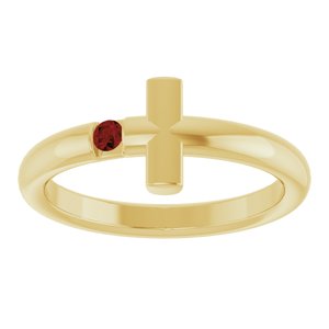 14K Yellow Gold Natural Mozambique Garnet Sideways Cross Ring