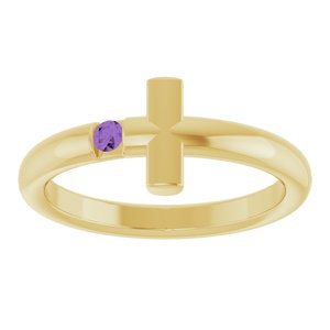 14K Yellow Gold Natural Amethyst Sideways Cross Ring