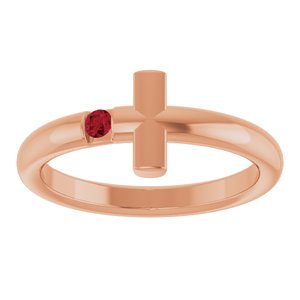 14K Rose Gold Natural Ruby Sideways Cross Ring
