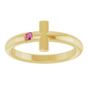 14K Yellow Gold Natural Pink Tourmaline Sideways Cross Ring