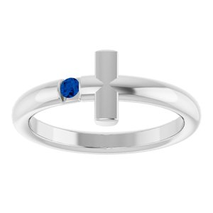 Platinum Natural Blue Sapphire Sideways Cross Ring