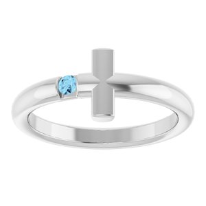 Sterling Silver Natural Aquamarine Sideways Cross Ring
