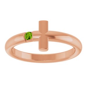 14K Rose Gold Natural Peridot Sideways Cross Ring