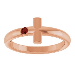 14K Rose Gold Natural Mozambique Garnet Sideways Cross Ring