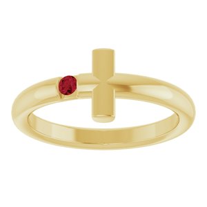 14K Yellow Gold Natural Ruby Sideways Cross Ring