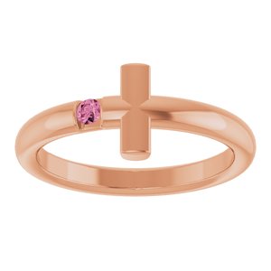 14K Rose Gold Natural Pink Tourmaline Sideways Cross Ring