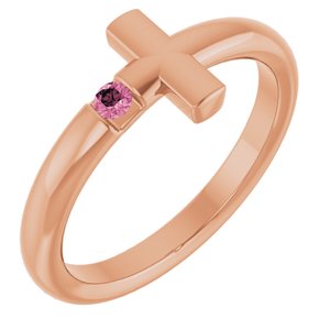 14K Rose Gold Natural Pink Tourmaline Sideways Cross Ring