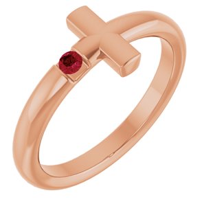 14K Rose Gold Natural Ruby Sideways Cross Ring