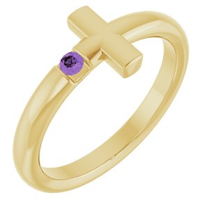 14K Yellow Gold Natural Amethyst Sideways Cross Ring