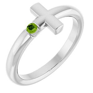 Sterling Silver Natural Peridot Sideways Cross Ring