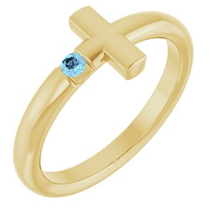 14K Yellow Gold Natural Aquamarine Sideways Cross Ring