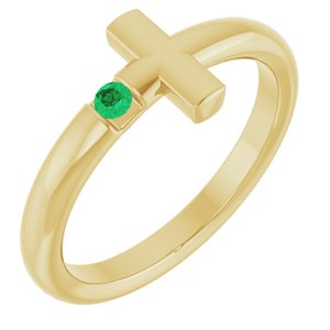 14K Yellow Gold Natural Emerald Sideways Cross Ring