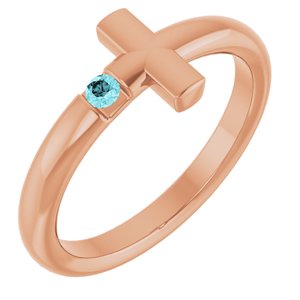14K Rose Gold Natural Blue Zircon Sideways Cross Ring