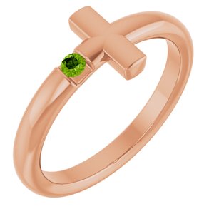 14K Rose Gold Natural Peridot Sideways Cross Ring