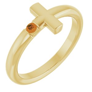 14K Yellow Gold Natural Citrine Sideways Cross Ring