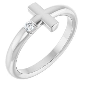 Sterling Silver .05 CTW Natural Diamond Sideways Cross Ring