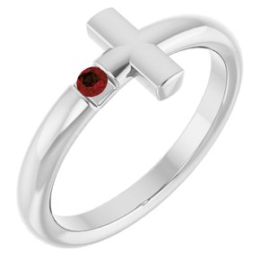 Platinum Natural Mozambique Garnet Sideways Cross Ring