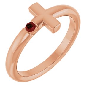 14K Rose Gold Natural Mozambique Garnet Sideways Cross Ring
