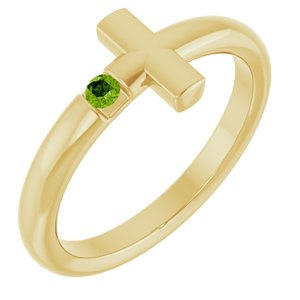 14K Yellow Gold Natural Peridot Sideways Cross Ring
