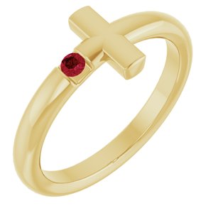 14K Yellow Gold Natural Ruby Sideways Cross Ring