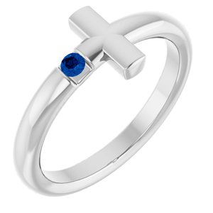 Platinum Natural Blue Sapphire Sideways Cross Ring