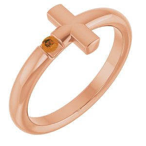 14K Rose Gold Natural Citrine Sideways Cross Ring