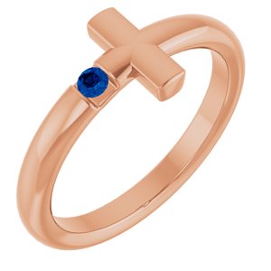 14K Rose Gold Natural Blue Sapphire Sideways Cross Ring