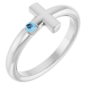 Platinum Natural Aquamarine Sideways Cross Ring