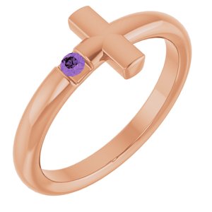 14K Rose Gold Natural Amethyst Sideways Cross Ring