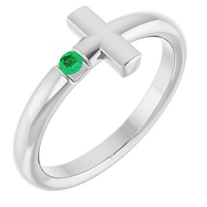 Platinum Natural Emerald Sideways Cross Ring