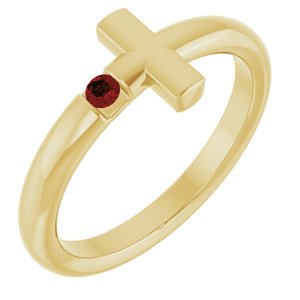 14K Yellow Gold Natural Mozambique Garnet Sideways Cross Ring