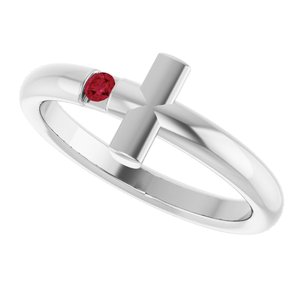 Sterling Silver Natural Ruby Sideways Cross Ring