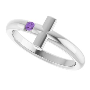 Sterling Silver Natural Amethyst Sideways Cross Ring