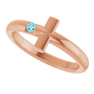 14K Rose Gold Natural Blue Zircon Sideways Cross Ring