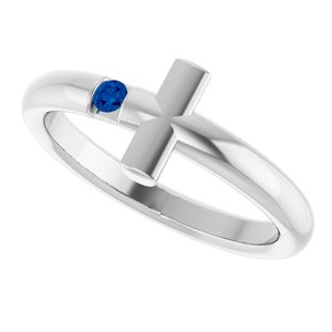 Sterling Silver Natural Blue Sapphire Sideways Cross Ring