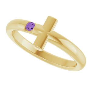 14K Yellow Gold Natural Amethyst Sideways Cross Ring