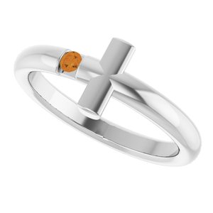 Sterling Silver Natural Citrine Sideways Cross Ring