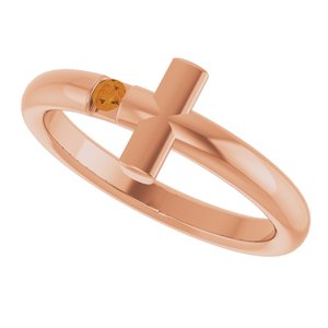 14K Rose Gold Natural Citrine Sideways Cross Ring