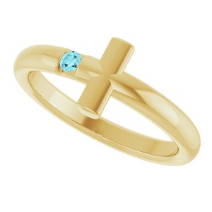 14K Yellow Gold Natural Blue Zircon Sideways Cross Ring
