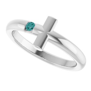 14K White Gold Natural Alexandrite Sideways Cross Ring