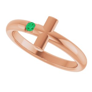 14K Rose Gold Natural Emerald Sideways Cross Ring