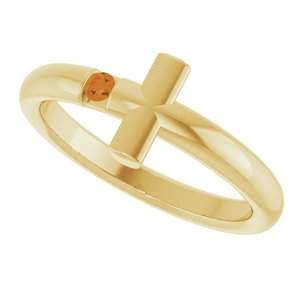 14K Yellow Gold Natural Citrine Sideways Cross Ring