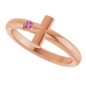 14K Rose Gold Natural Pink Tourmaline Sideways Cross Ring
