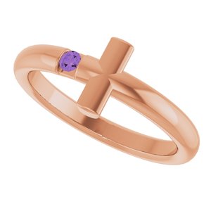 14K Rose Gold Natural Amethyst Sideways Cross Ring