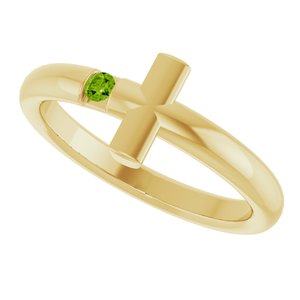 14K Yellow Gold Natural Peridot Sideways Cross Ring
