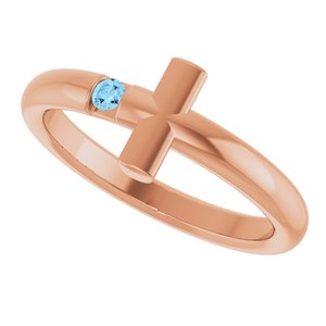 14K Rose Gold Natural Aquamarine Sideways Cross Ring