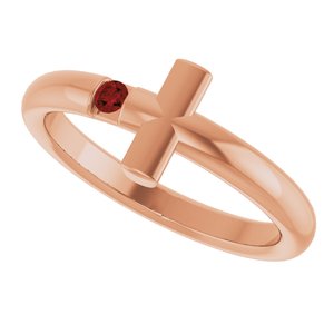 14K Rose Gold Natural Mozambique Garnet Sideways Cross Ring