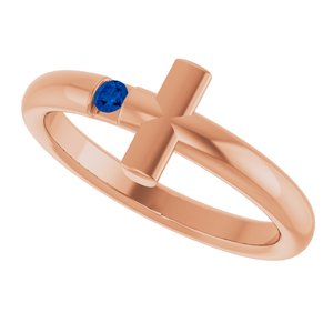 14K Rose Gold Natural Blue Sapphire Sideways Cross Ring