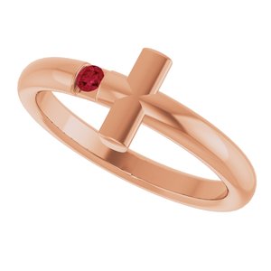 14K Rose Gold Natural Ruby Sideways Cross Ring