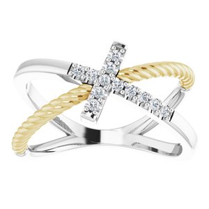14K White/Yellow Gold 1/10 CTW Natural Diamond Cross Rope Ring